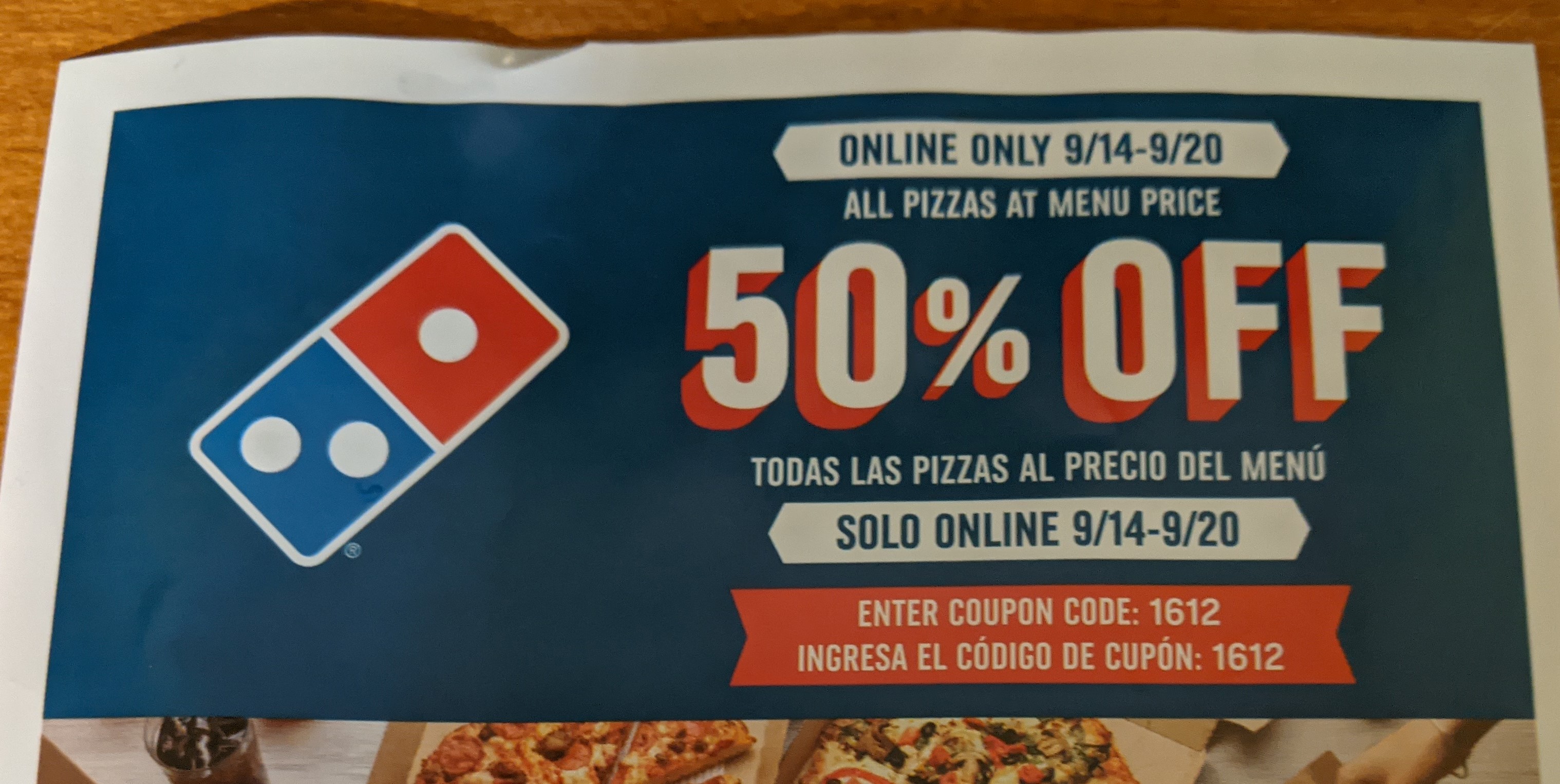 Domino's Pizza - 50% off Pizzas at Menu Price - 9/14 - 9/20 YMMV