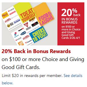 20% Back in Office Depot/OfficeMax Rewards when you buy $100 or more in Choice and Giving Good Gift Cards - In-Store B&M. 3/26/23-4/1/23
