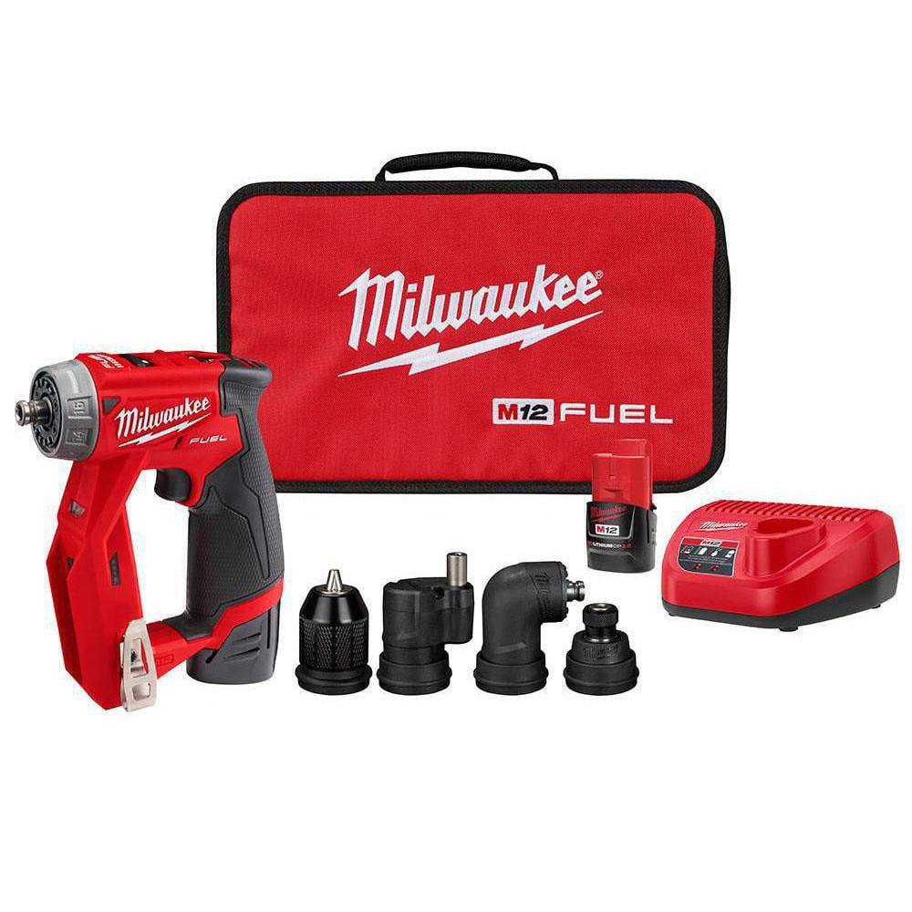 Milwaukee M12 FUEL 12V Lithium-Ion Brushless Cordless 4-in-1 Installation 3/8 in. Drill Driver Kit with 4-Tool Heads 2505-22 - The Home Depot $189.03