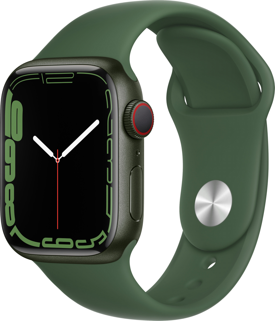 Apple Watch Series 7 (GPS + Cellular) 41mm Green Aluminum Case with Clover Sport Band Green MKH93LL/A - $339.00