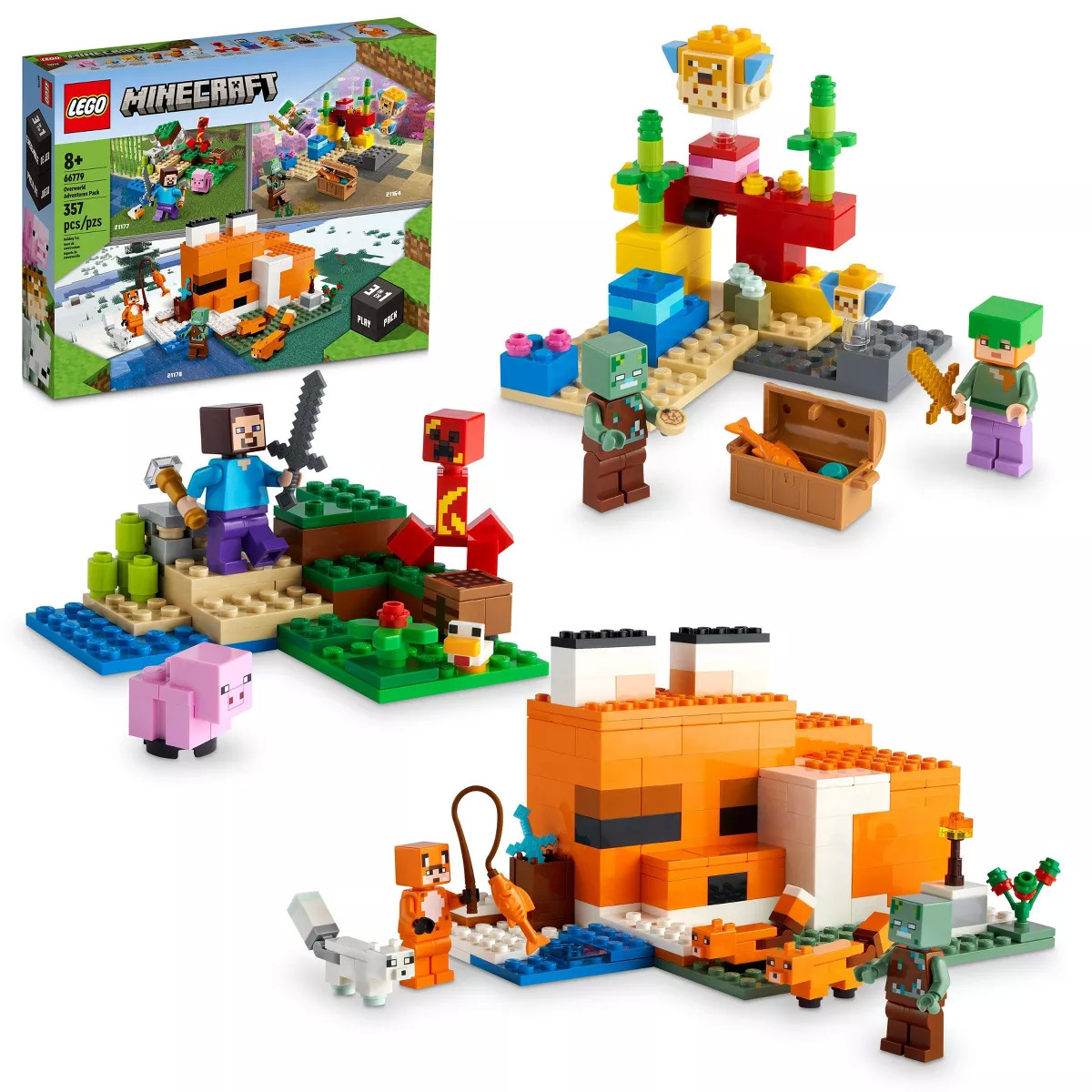 357 Pc LEGO Minecraft Overworld Adventures 3 in 1 Set 66779