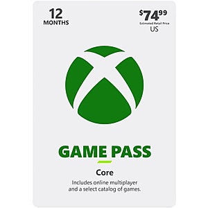 Xbox 12 Month Game Pass Core Code (Email Delivery) for $60.99 @ Newegg