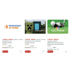 20% off Vudu / Fandango At Home, Fandango and GolfNow Gift Cards @ Target $80