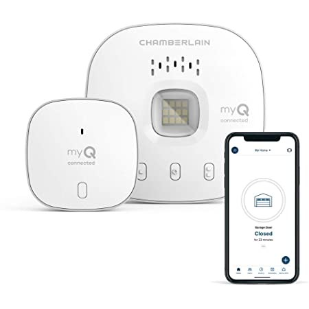 myQ Chamberlain Smart Garage Control - Wireless Garage Hub and Sensor with Wifi & Bluetooth - Smartphone Controlled, myQ-G0401-ES, White $21.98