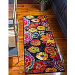 Unique Loom Lyon Collection Colorful Modern Floral Garden Area Rug, 2 ft x 6 ft, Black/Yellow $28.05