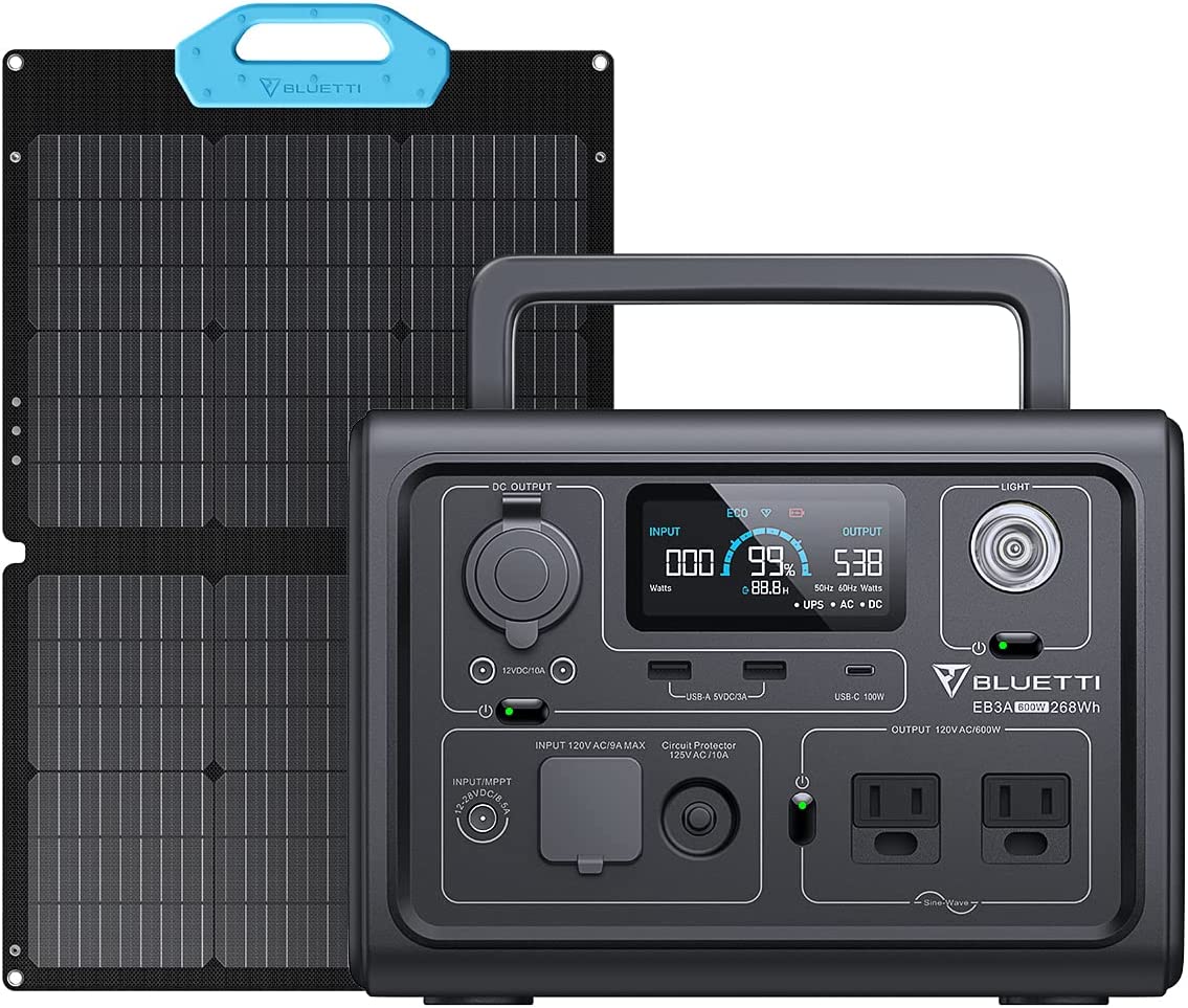 BLUETTI 600W 268Wh EB3A Portable Solar Power Station LiFePO4 Battery  Generator