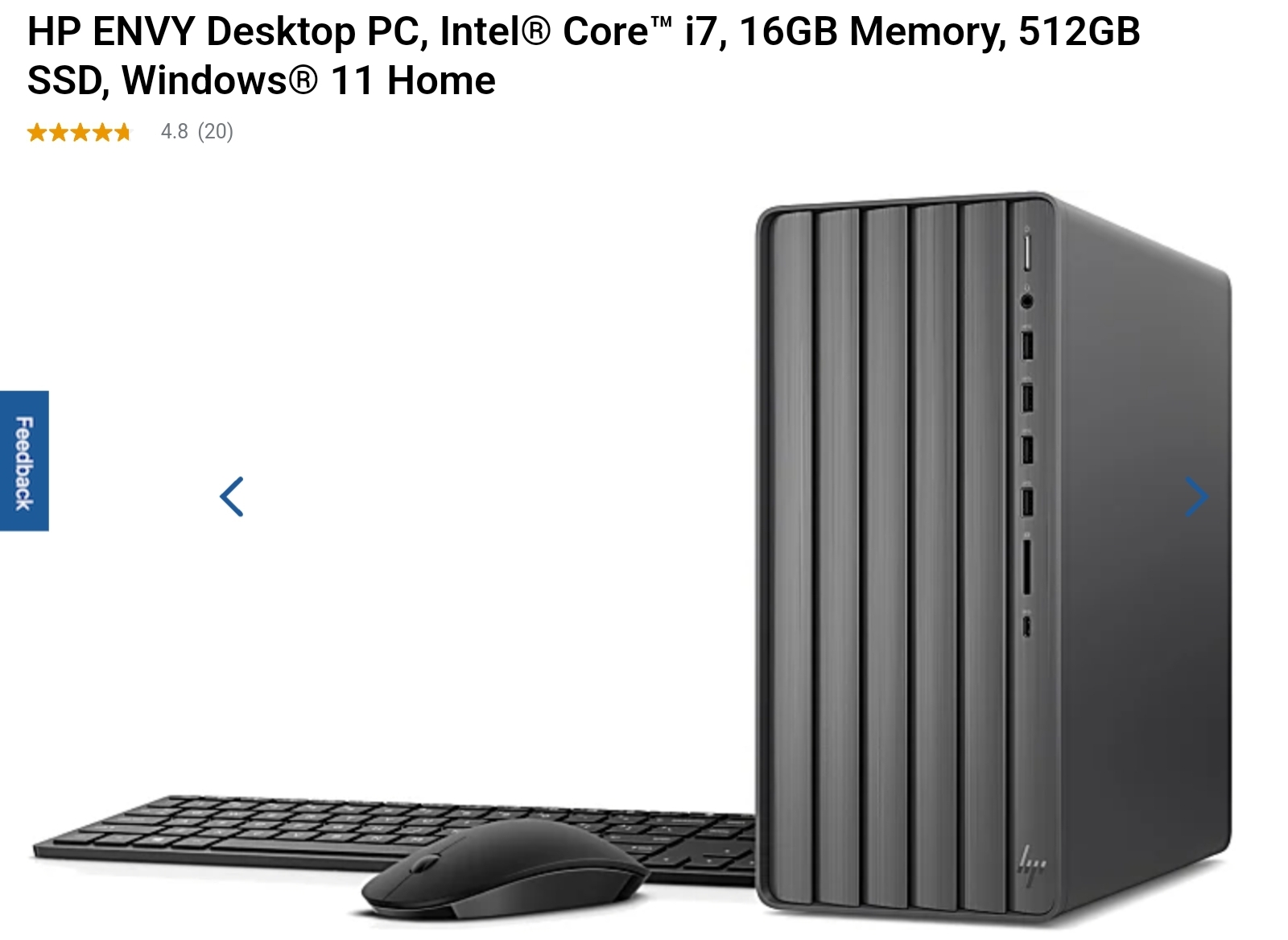 HP ENVY Desktop PC, Intel® Core™ i7 12th gen, 16GB Memory, 512GB SSD, Windows® 11 Home Reg $909.99 Sale $729.99