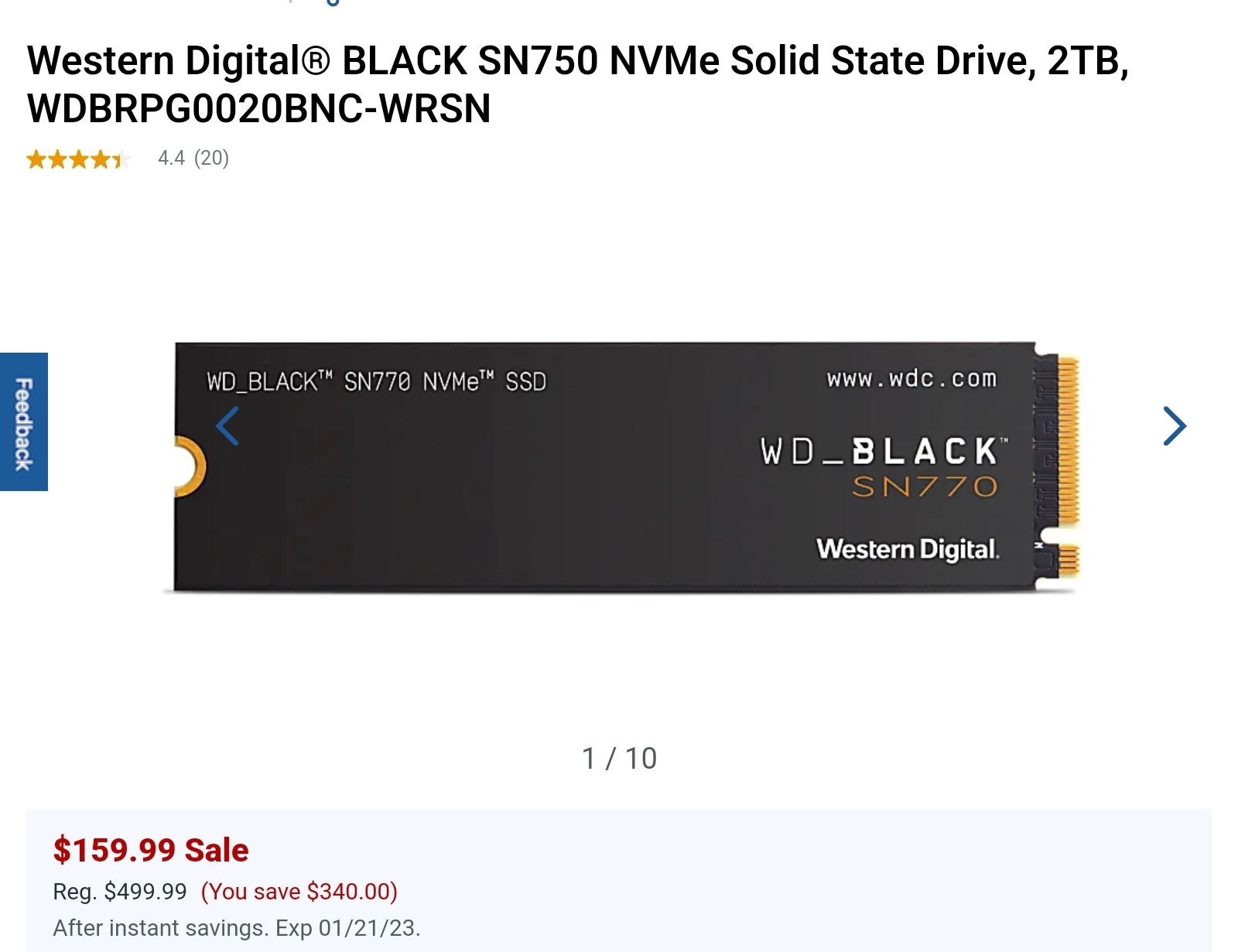 Western Digital® BLACK SN750 NVMe Solid State Drive, 2TB, WDBRPG0020BNC-WRSN $159.99