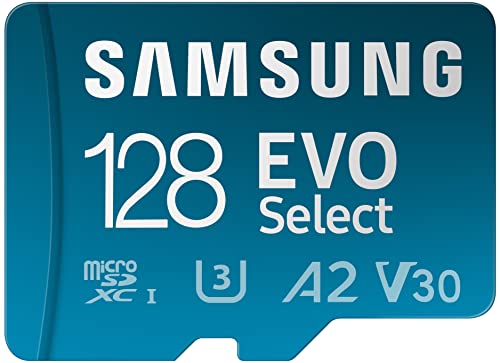 SAMSUNG EVO Select Micro SD-Memory-Card + Adapter, 128GB microSDXC 130MB/s Full HD & 4K UHD, UHS-I, U3, A2, V30, Expanded Storage $14.49