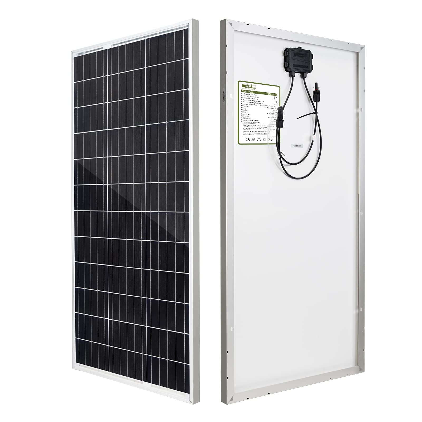 HQST 100 Watt 12V Monocrystalline Solar Panel with Solar $74.49 at Amazon