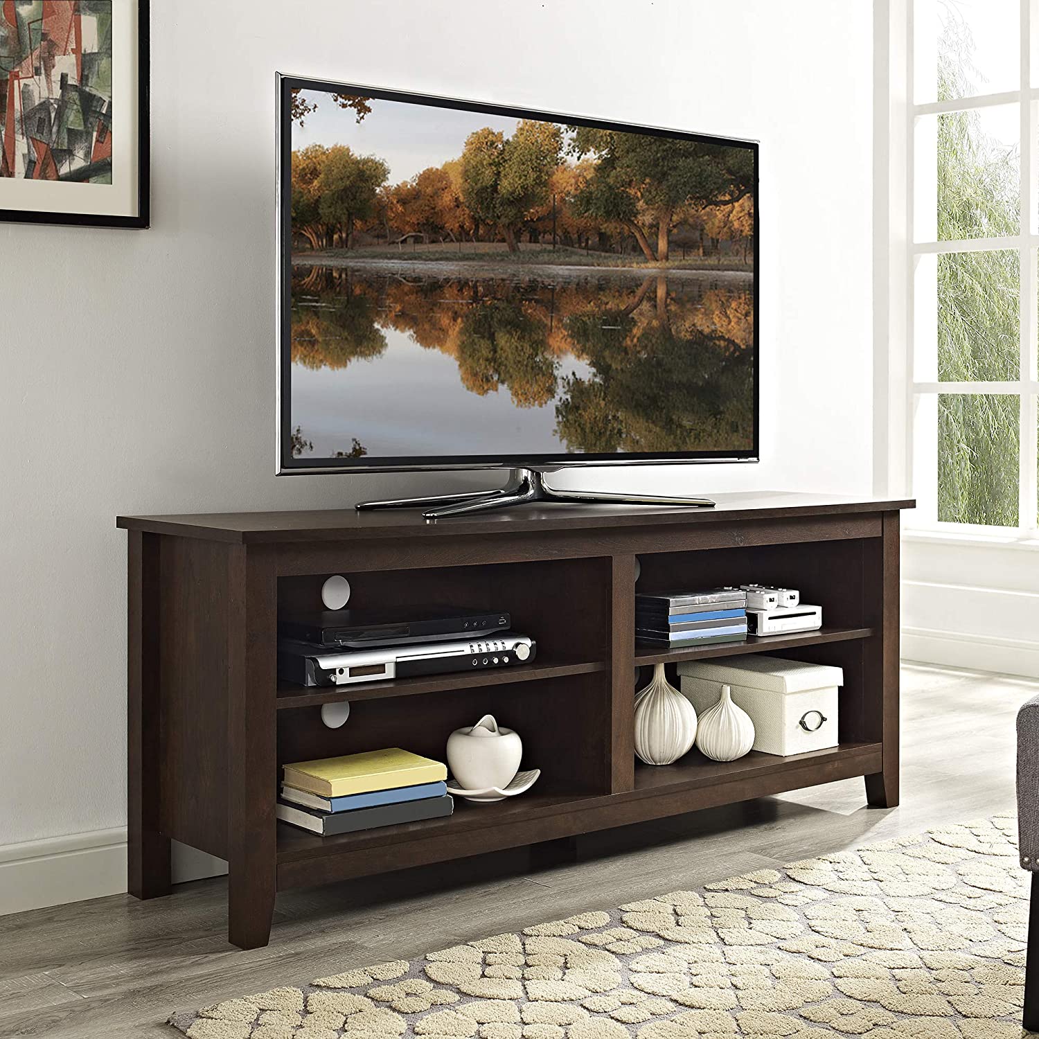 Walker Edison Wren Classic 4 Cubby TV Stand for TVs up to 65 Inches, 58 Inch, Brown $115