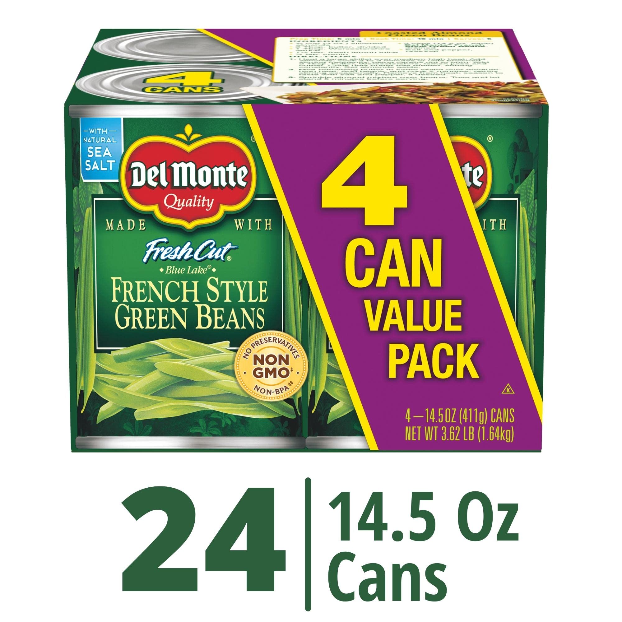 Del Monte FRESH CUT BLUE LAKE French Style Green Beans Canned Vegetables, 14.5 Ounce (Pack of 24) - $14.75 or less S&S Amazon.com