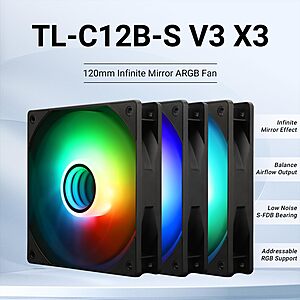 Thermalright 120mm CPU/Case Fan TL-C12B-S v3 ARGB Black 1500RPM 4pin PWM S-FDB Bearing (3 -Pack) $11.90 shipped Amazon Prime