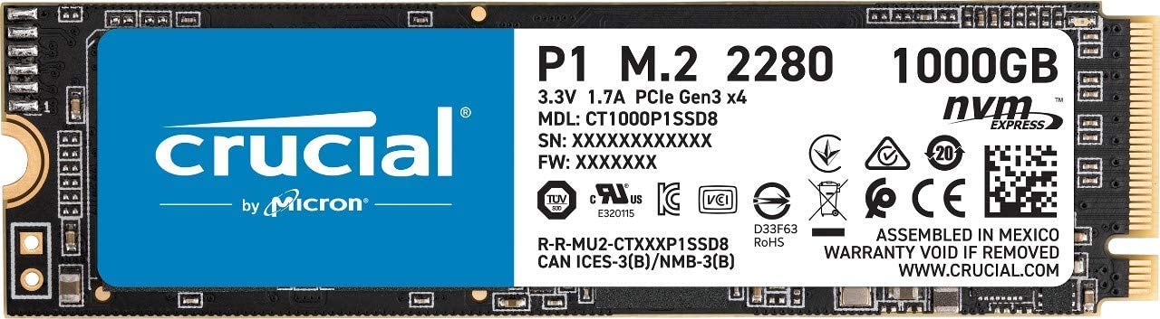 Crucial P1 1TB 3D NAND M.2 NVMe PCIe Internal SSD, up to 2000MB/s $105
