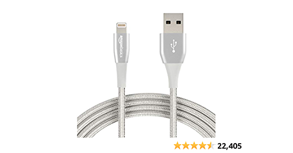 Basics USB A Cable with Lightning Connector 6 Foot MFi Certified iPhone Charger Silver Premium Collection 