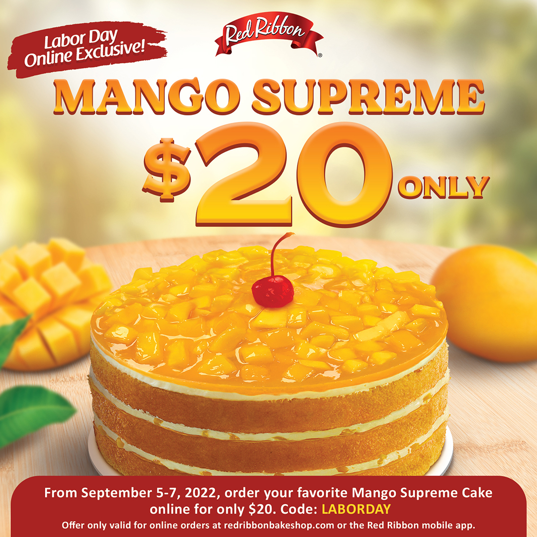 red ribbon mango cake size