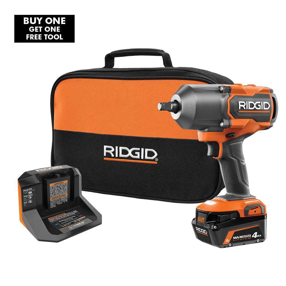RIDGID 18V Brushless Cordless 4-Mode 1/2 in. High-Torque Impact Wrench Kit with 4.0 Ah Battery and Charger R86212KN - $157.99