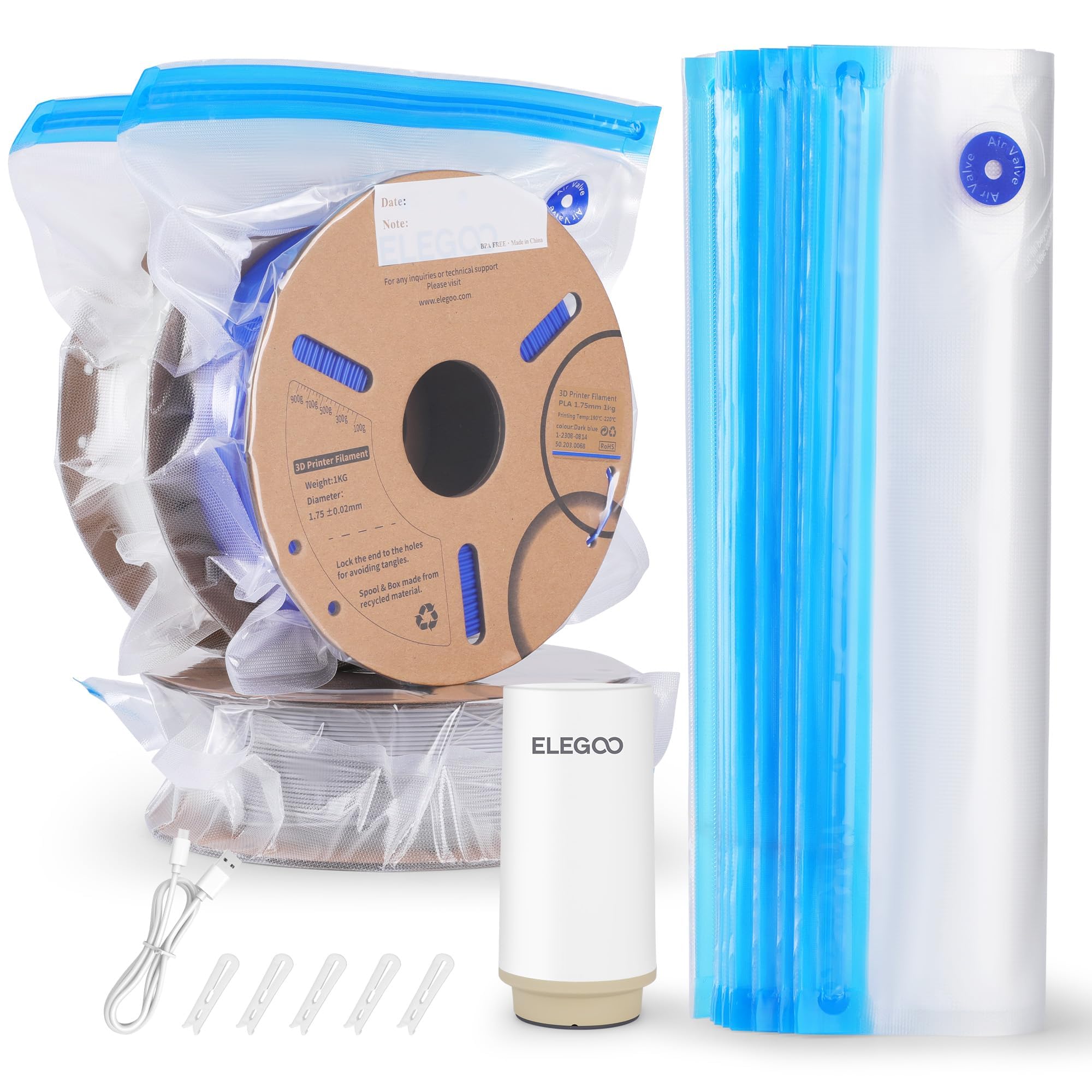 ELEGOO 3D Printer Filament Storage Bags Electric Pump Kit, 30 Bags (13.4"x11.8") to Keep Filament Dry - with Code $20.99