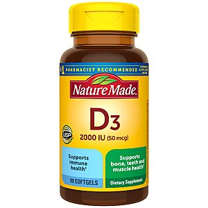 90-Count Nature Made Vitamin D3 2000 IU Softgels alt=