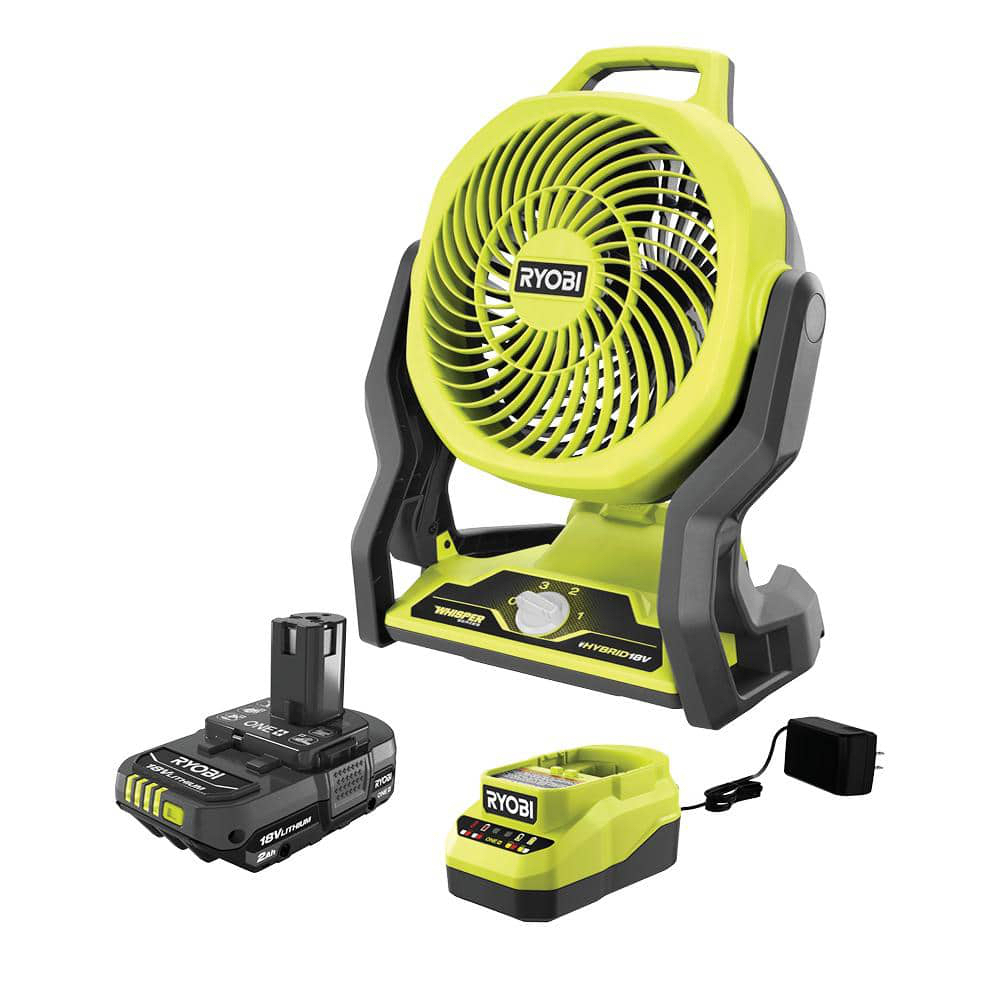 RYOBI ONE+ 18V Cordless Hybrid WHISPER SERIES 7-1/2 in. Fan Kit with 2.0 Ah Battery and Charger PCL811KN - $59