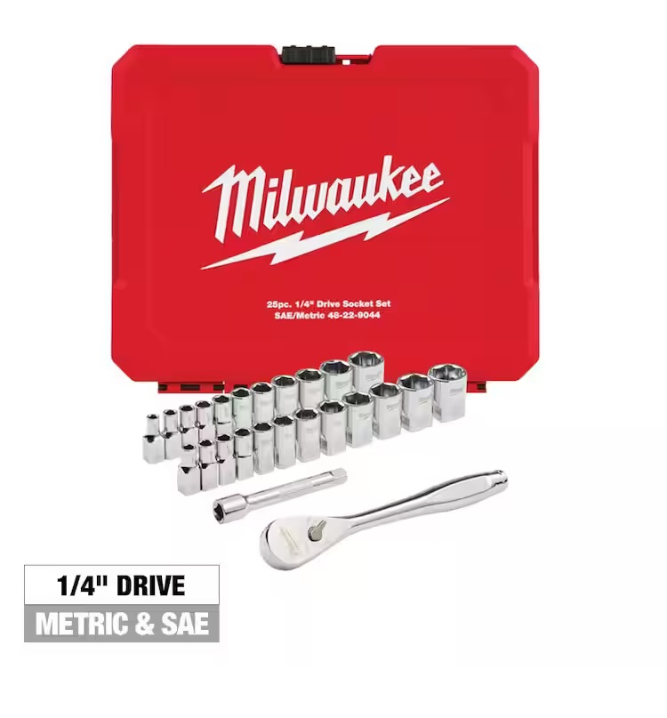YMMW - Milwaukee 1/4 in. Drive SAE/Metric Ratchet and Socket Mechanics Tool Set (25-Piece) $18.02