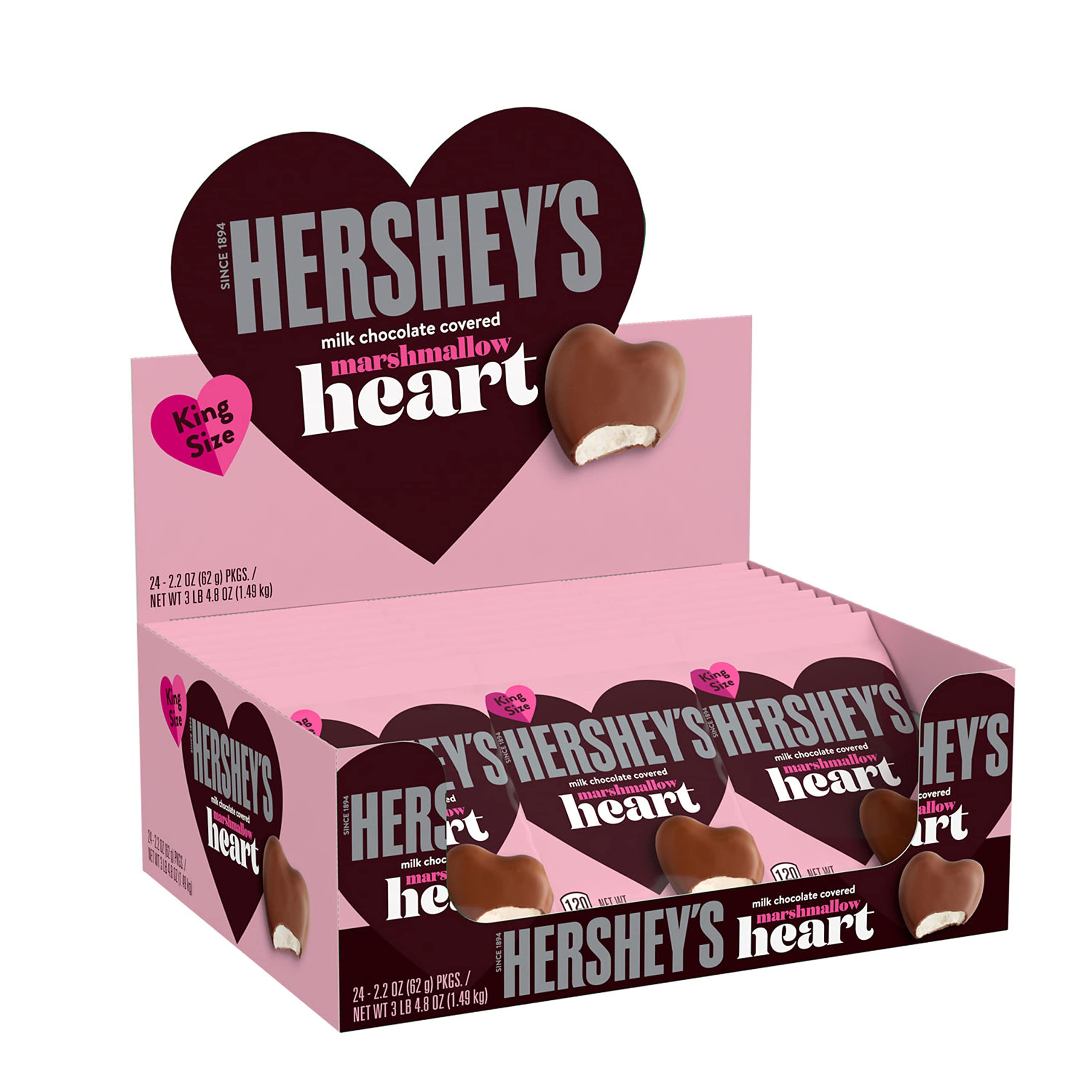 24-Count 2.2-Oz HERSHEY'S Milk Chocolate Covered Marshmallow Heart, Valentine's Day Candy Packs $38.99