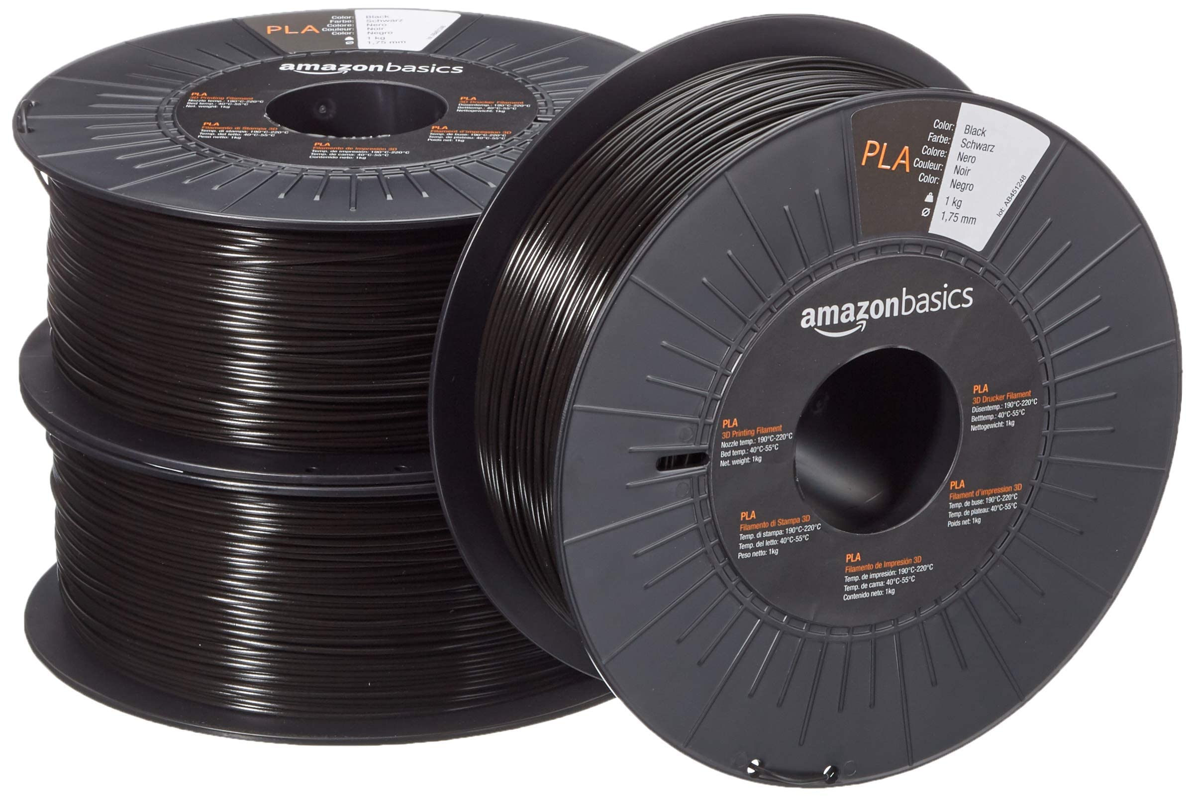 3 spools Amazon Basics Black PLA 3D Printer Filament, 1.75mm, Black, 1 kg per Spool $26.58