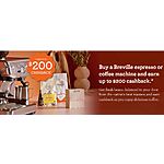 Buy a Breville espresso or coffee machine and earn up to $200 cashback