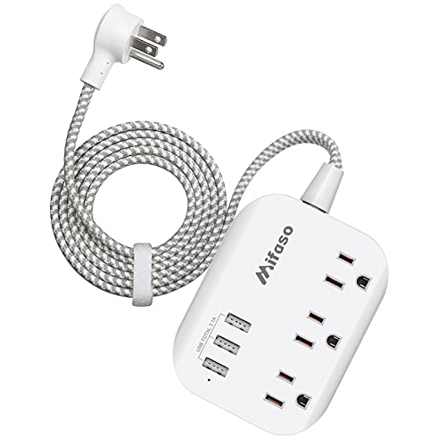 Mifaso 5ft Flat Plug Power Strip Extension Cord with 3 Outlets 3 USB Ports(Smart 3.1A) $9.95 FS w Prime
