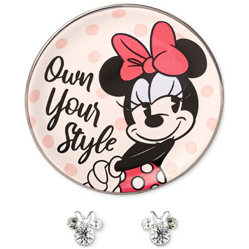 Disney Minnie Mouse Crystal Stud Sterling Silver Earrings w/ Trinket Dish (3 Colors) $20 + Free Store Pickup at Macy's or Free Shipping on $25+