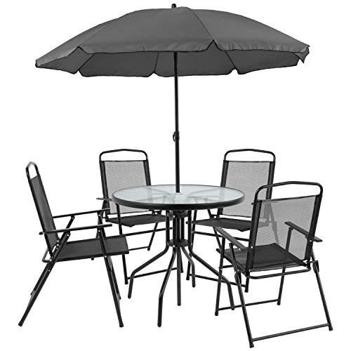 6-Piece Flash Furniture Nantucket Patio Garden Table Set w/ Umbrella (Black) $118.25 + Free Shipping