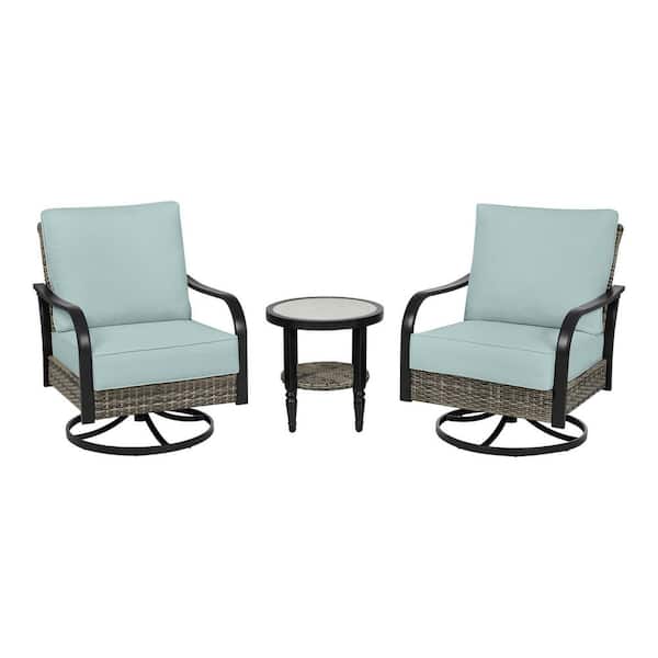3 Piece Hampton Bay Windswept Metal Patio Bistro Set Seabreeze