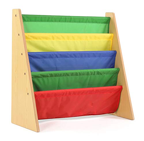 4-Tier Humble Crew Kids Book Rack w/ Fabric Sling Sleeves (Natural Wood/ Primary) $24 + Free Shipping w/ Prime or on $25+