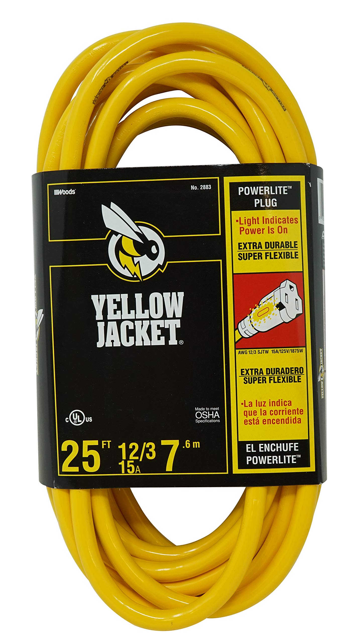 25' Yellow Jacket 2883 12/3 Heavy-Duty 15-Amp SJTW Contractor Extension Cord w/ Lighted Ends $24.26 + Free Shipping w/ Prime or on $35+