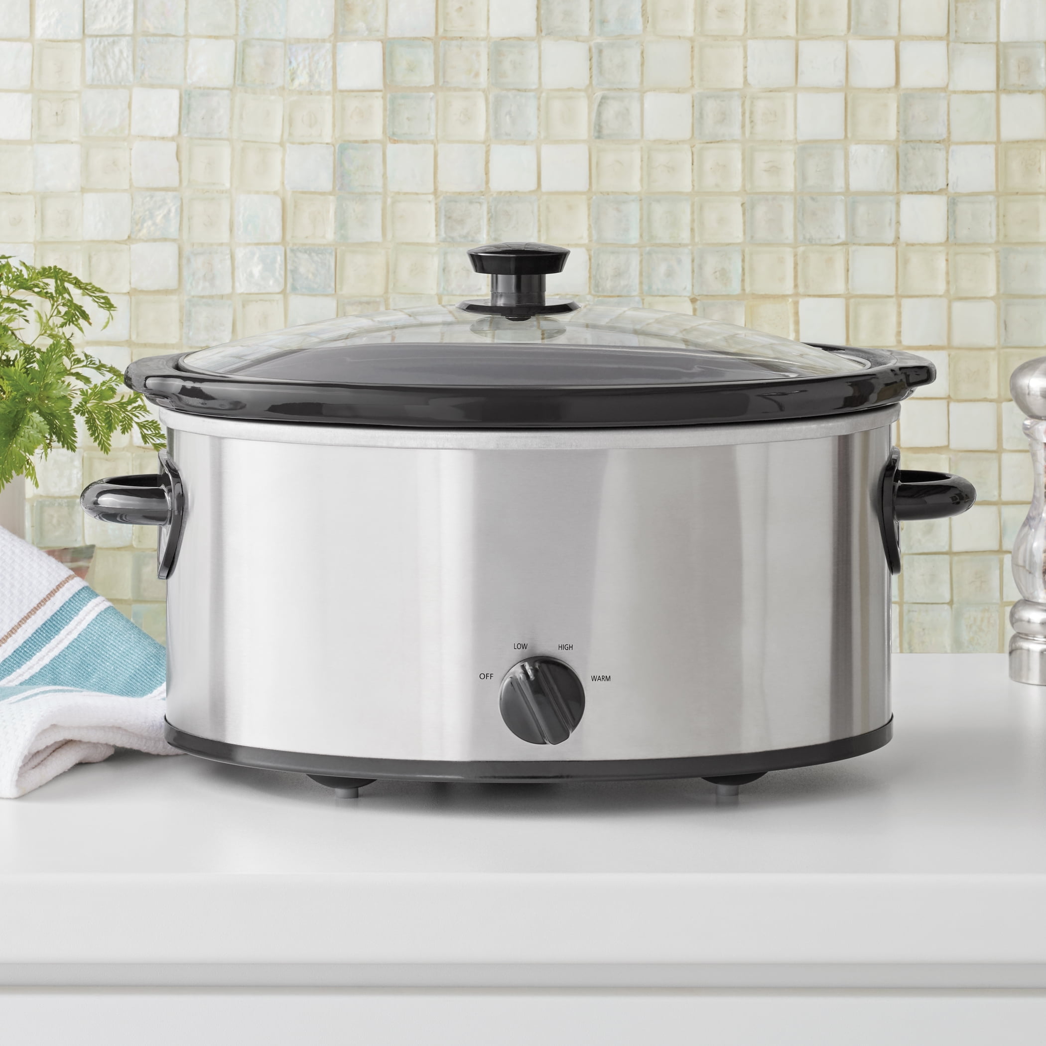 6-Quart Mainstays Oval Slow Cooker w/ Glass Lid (Stainless Steel) $19.98 + Free S&H w/ Walmart+ or $35+