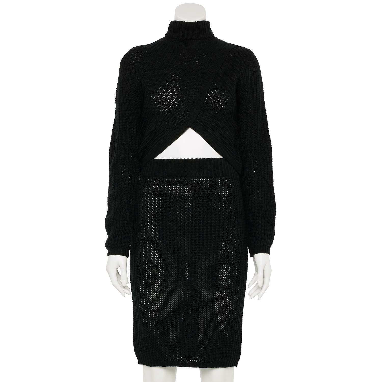 Almost Famous Juniors' Turtleneck Shaker Stitch Overlap Pullover & Midi Skirt Set (Black) $8 + Free Store Pick Up at Kohl's or Free S/H on $49+