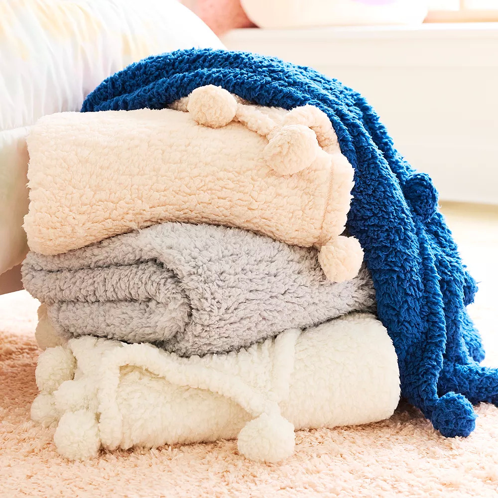 50"x60" The Big One Sherpa Pom Throw (4 colors) 8.50 + Free Store Pick