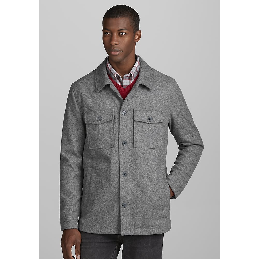 Jos. A. Bank Men's Tailored Fit Wool-Blend Shirt Jacket (Grey Heather ...