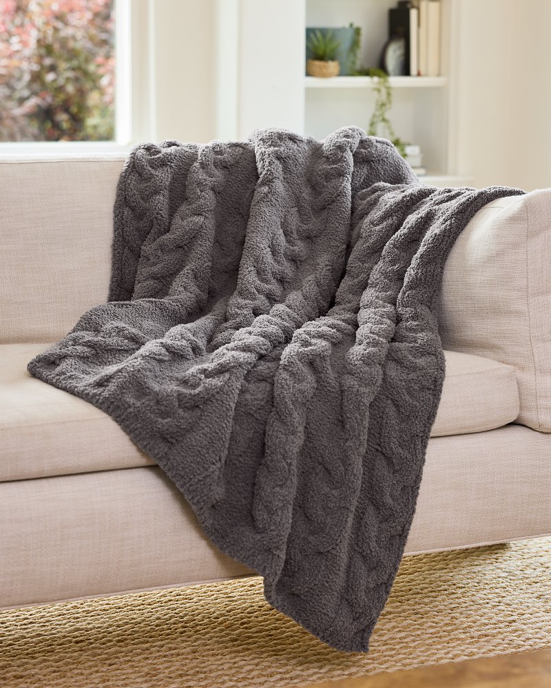 70" x 50" Tommy Bahama Chenille CableKnit Throw (Grey or Burgundy) 35