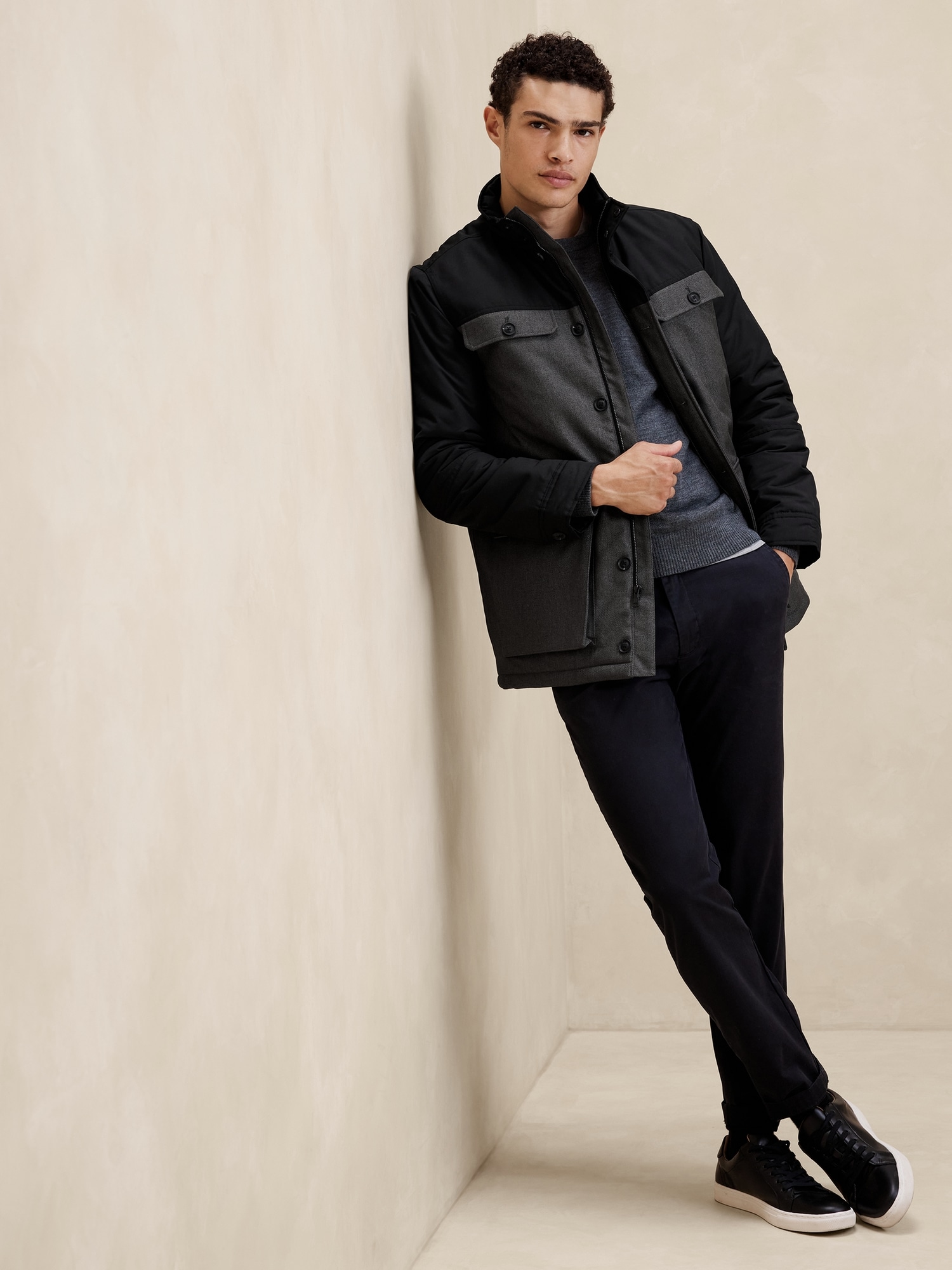 Banana Republic Factory Men's Mixed Media Jacket (Gray/Black) 40