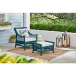 Hampton Bay Seaward Resin Wicker Outdoor Lounge Chair &amp; Ottoman w/ White Cushions  $199