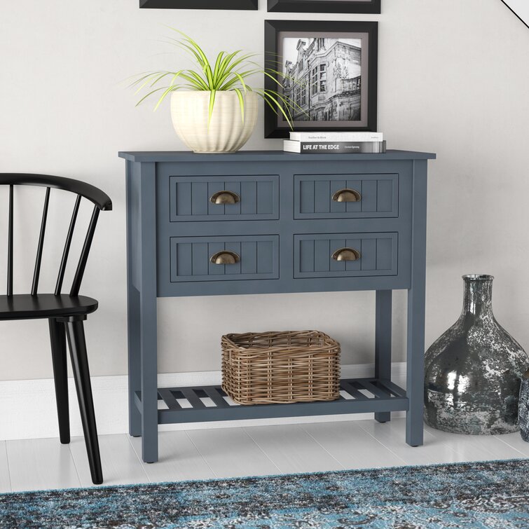 4-Drawer August Grove Bailey Bead Board Console Table w/ Shelf (Antique Navy) $108 + Free Shipping