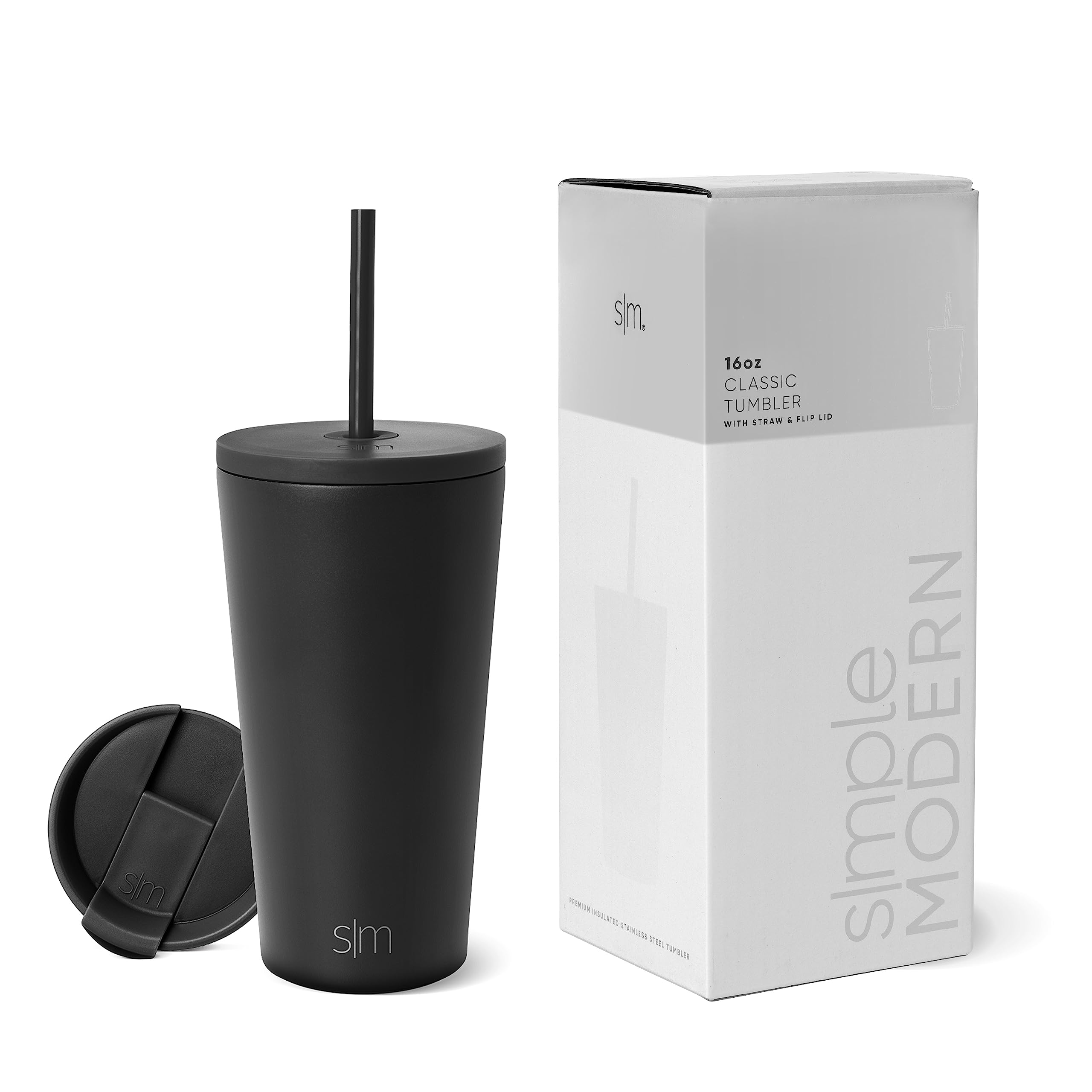 16-Oz Simple Modern Insulated Tumbler w/ Lid & Straw (Midnight Black) $16 + Free Shipping w/ Prime or on $35+