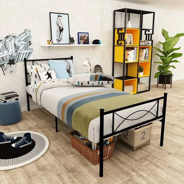 Yoneston Kids' Metal Platform Bed (Black, Twin) $59 + Free Shipping