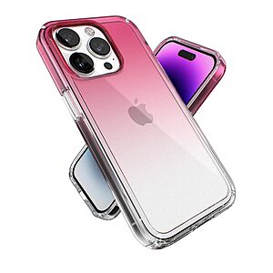 Speck Clear Dual Layer MagSafe Slim iPhone 14 Pro Case (Digital Pink Fade/Clear GemShell)