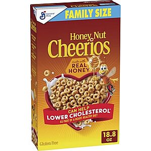 18.8-oz Honey Nut Cheerios Gluten Free Heart Healthy Cereal (Family Size) $2.59 w/ S&S + Free Shipping w/ Prime or on $35+