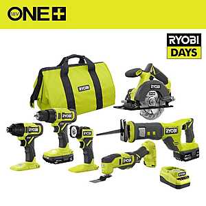 6-Tool Ryobi ONE+ 18V Cordless Combo Kit w/ 1.5Ah + 4.0Ah Batteries & Charger $199 + Free Shipping
