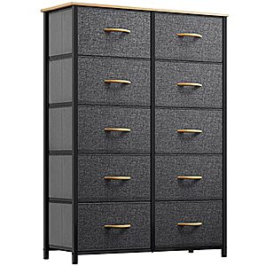 10-Drawer Yitahome Dresser w/ Steel Frame, Wooden Top & Fabric Bins (Cool Gray)  + Free Shipping