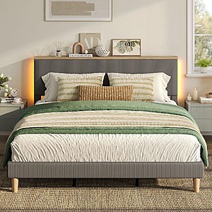 Bestier Wood Frame & Velvet Upholstered Platform Bed (Grey, Queen) $114.36 + Free Shipping