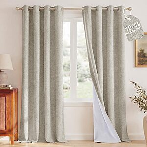 2-Panel 52"x84" Nicetown 100% Blackout Linen Curtains w/ Grommet (Beige) $16.50 